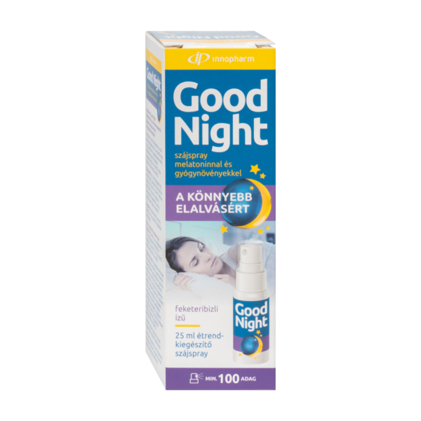 Innopharm Good Night feketeribizli ízű étrend-kiegészítő szájspray melatoninnal és gyógynövényekkel 25 ml