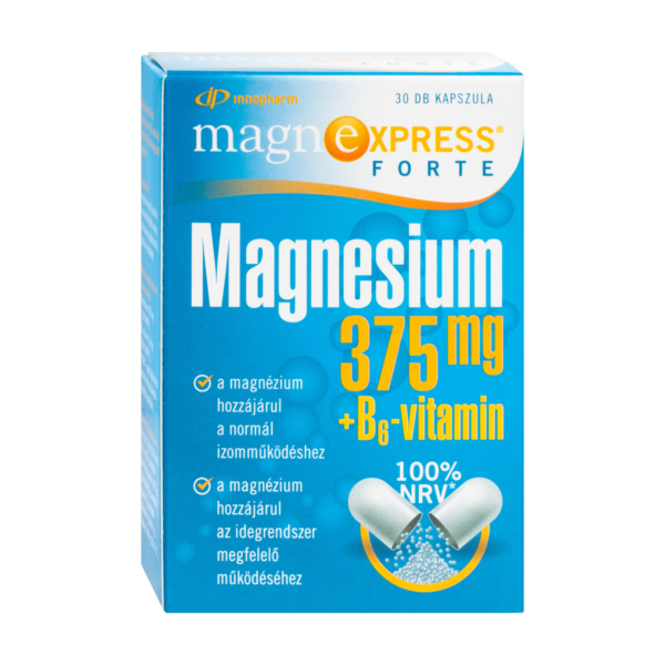 MagnExpress®Forte 375 mg magnézium és B6-vitamin tartalmú étrend-kiegészítő kapszula 30x