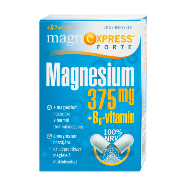 MagnExpress®Forte 375 mg magnézium és B6-vitamin tartalmú étrend-kiegészítő kapszula 30x